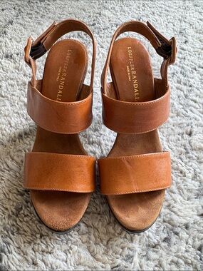 Loeffler Randall Cognac Leather Double-Strap Sandals
